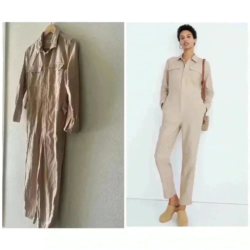 Madewell Garment-Dyed Zip-Front Coverall Jumpsuit Pink Size S NWOT